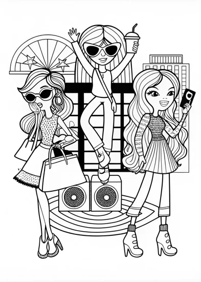 A coloring page of Fashion Doll Coloring Fun