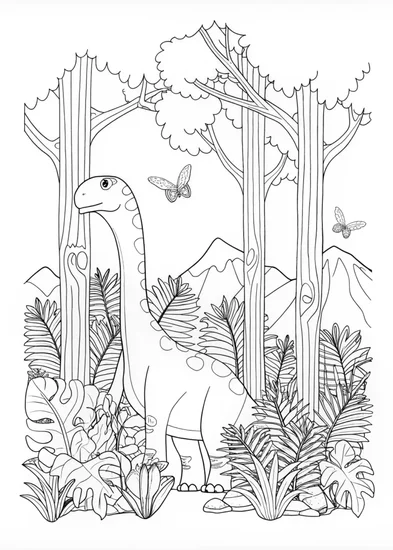 A coloring page of Brontosaurus Feeding in the Forest