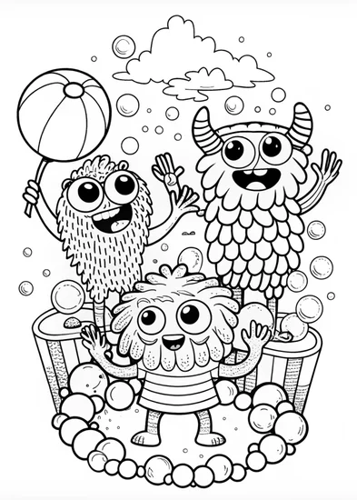 A coloring page of Bubble-Scaled Monster Frenzy Coloring Page