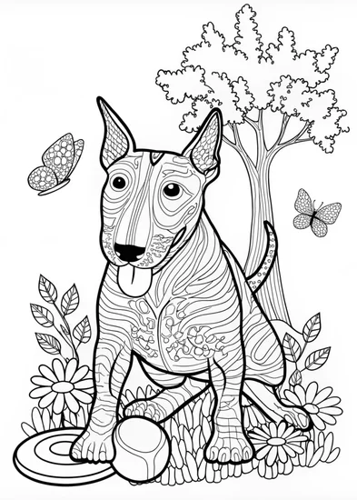A coloring page of Bull Terrier Coloring Fun
