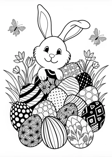 A coloring page of Bunny and Easter Egg Extravaganza Coloring Page