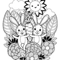 Bunny Love and Carrots Coloring Page