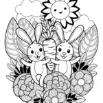 Bunny Love and Carrots Coloring Page