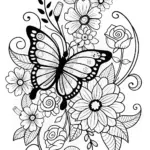 Butterfly and Blossoms Coloring Page
