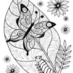 Butterfly and Caterpillar on a Leaf