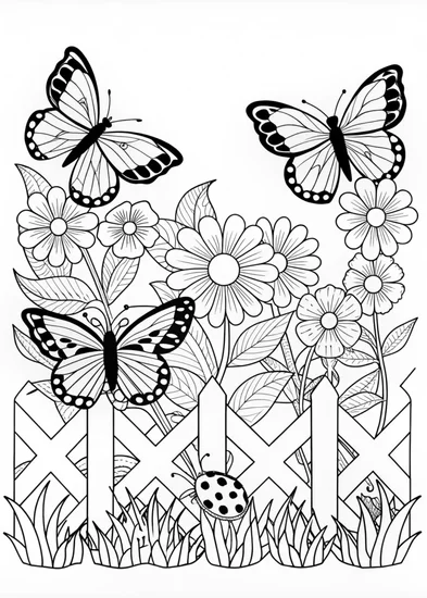 A coloring page of Butterfly Garden Coloring Page