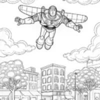 Buzz Lightyear Soaring Above the City