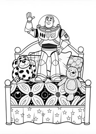 A coloring page of Buzz Lightyear in Action Coloring Page