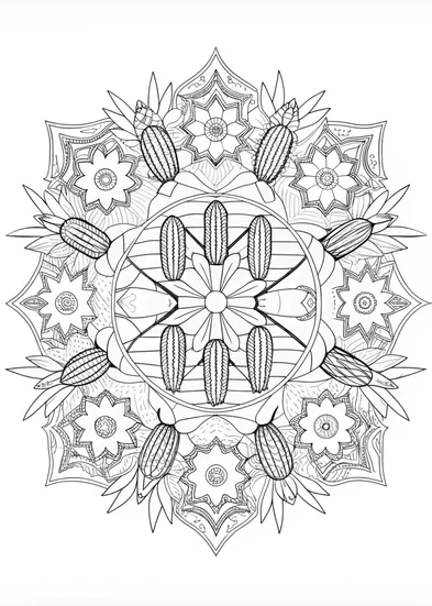 A coloring page of Cactus Mandala: Desert Bloom Coloring Page