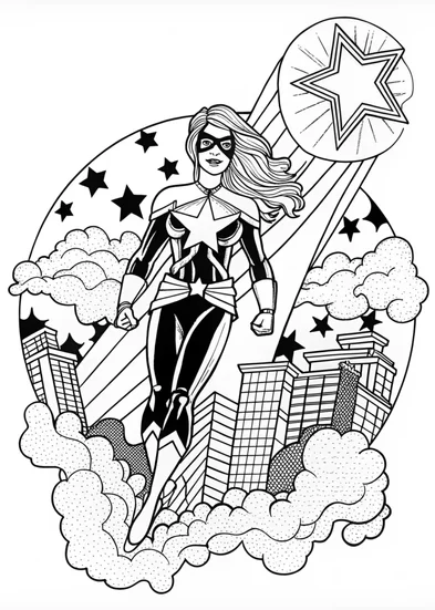 A coloring page of Captain Marvel: Galactic Defender Coloring Page