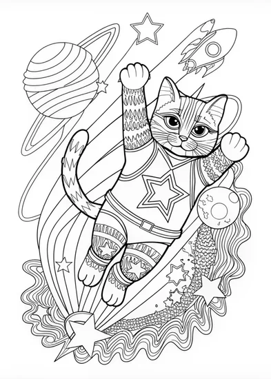 A coloring page of Superhero Cat Marvel Coloring Page