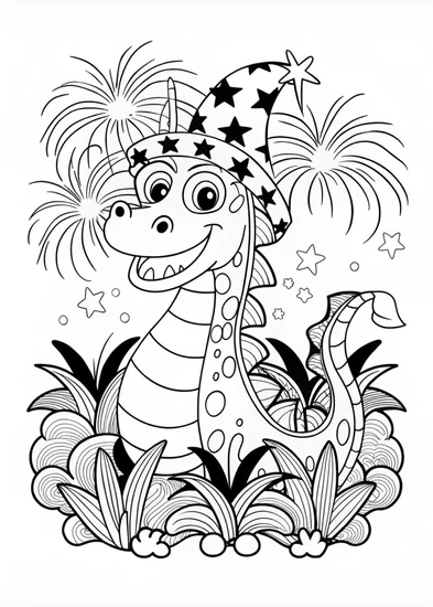 A coloring page of Tiny Dragon in a Top Hat Coloring Page