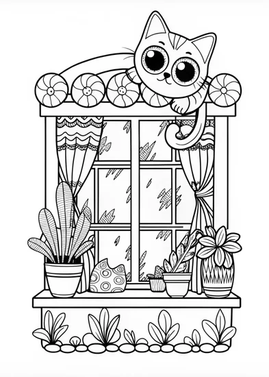 A coloring page of Majestic Cat Portrait Coloring Page