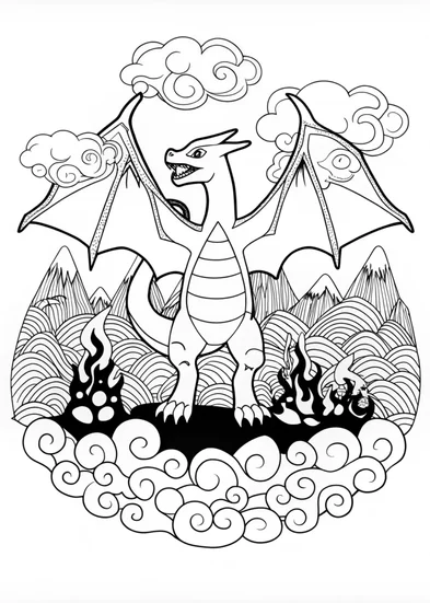 A coloring page of Charizard Coloring Adventure