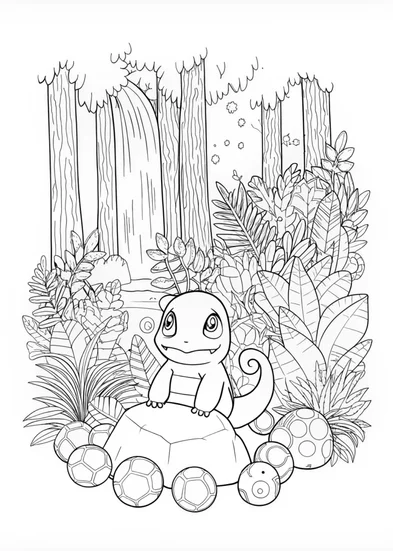 A coloring page of Charmander in the Mountain Landscape