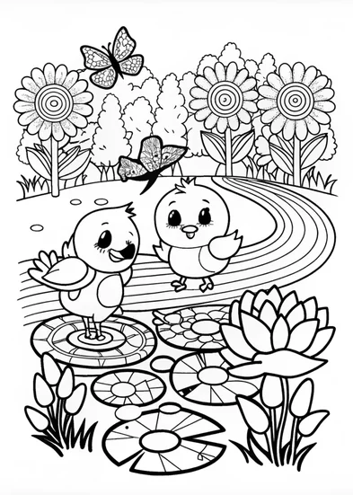 A coloring page of Chirpy Chick’s Garden Adventure