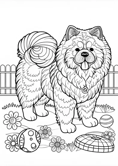 A coloring page of Chow Chow Charm: A Delightful Coloring Adventure