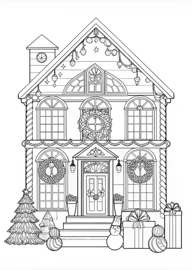 A coloring page of Winter Wonderland House Coloring Page