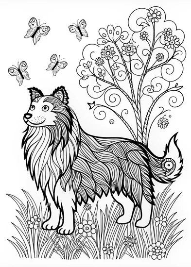 A coloring page of Coloring Page: Regal Collie Portrait