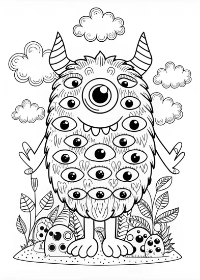 A coloring page of Color the Multi-Eyed Monster!