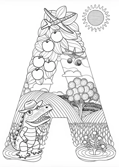 A coloring page of Colorful Adventures with the Letter A