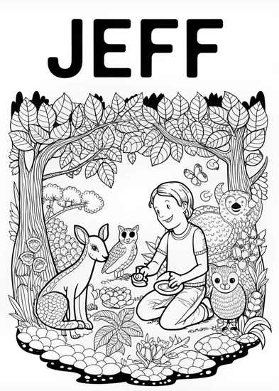 A coloring page of Coloring Fun with Jeff and Forest Friends