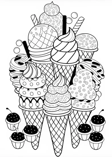A coloring page of Ice Cream Scoop Pattern