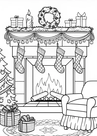 A coloring page of Cozy Fireplace Coloring Page