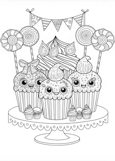 A coloring page of Cupcake Monster’s Sweet Treat