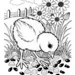 Curious Chick Pecking at Seeds