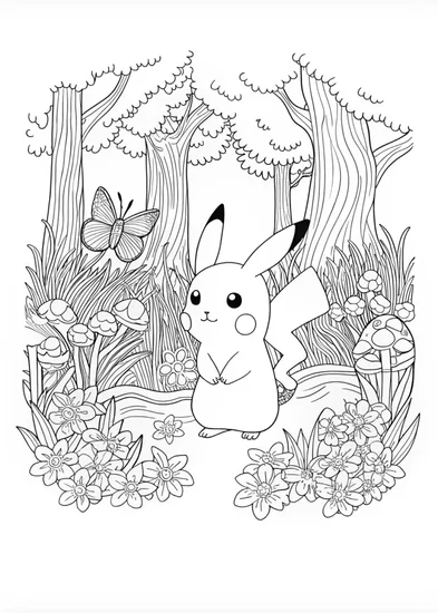 A coloring page of Curious Pikachu