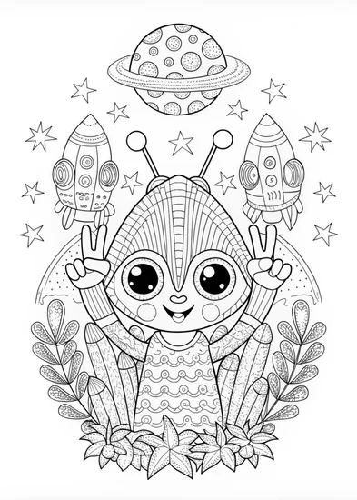 A coloring page of Cute Alien with Big Eyes Coloring Page