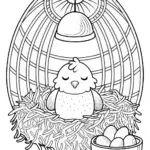 Cute Chick Under a Heat Lamp Coloring Page