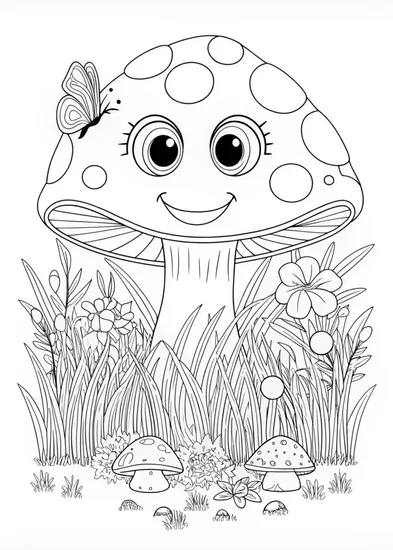 A coloring page of Smiling Mushroom Coloring Page