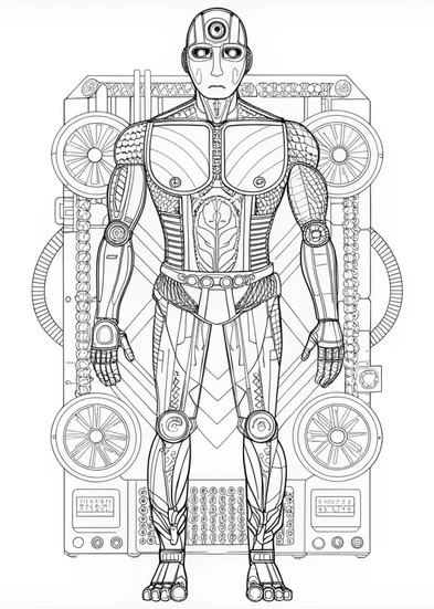 A coloring page of Cybercat on a Scenic Mountain Adventure