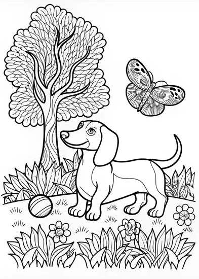 A coloring page of Dachshund Delight Coloring Page