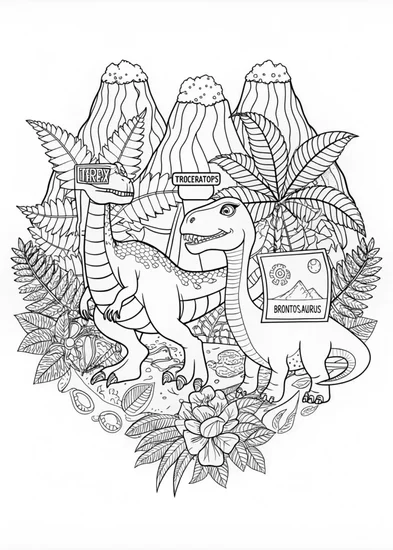 A coloring page of Decorative Dinosaur Adventure