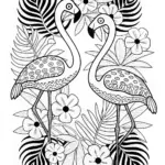 Decorative Flamingo Quartet Coloring Page