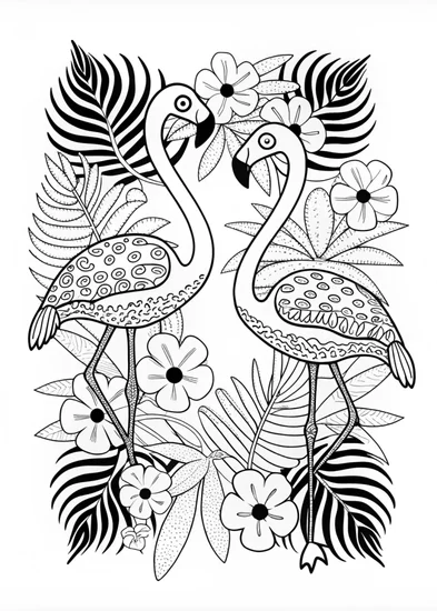 A coloring page of Decorative Flamingo Quartet Coloring Page