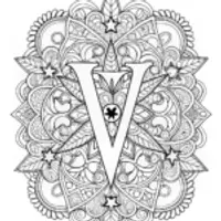 Decorative Letter ‘V’ with Stars and Hearts