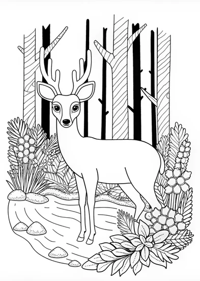 A coloring page of Majestic Deer in the Wild Coloring Page