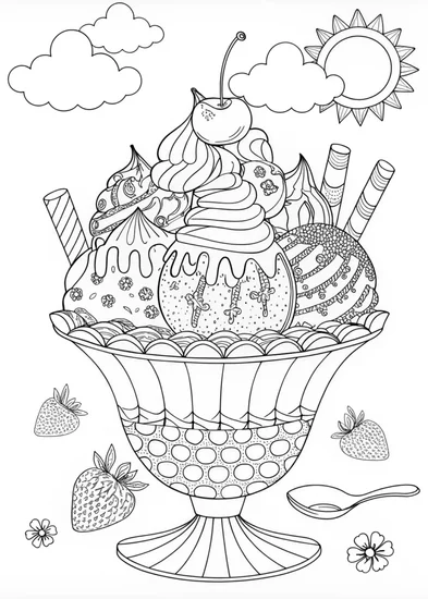 A coloring page of Delicious Ice Cream
