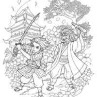Demon Warlord with Dual Blades Coloring Page