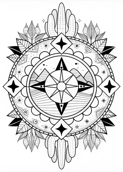 A coloring page of Desert Mandala Adventure