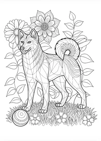A coloring page of Loyal Akita: Ready to be Colored