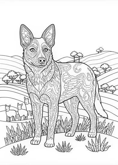 A coloring page of Color the Whimsical Dog