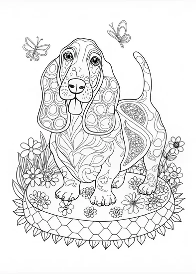 A coloring page of Basset Hound Coloring Fun