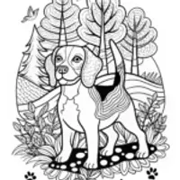 Happy Dog in the Garden Coloring Page