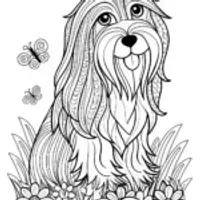 Happy Fluffy Dog Coloring Page