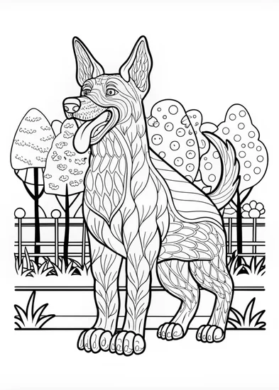 A coloring page of German Shepherd in Decorative Frame Coloring Page